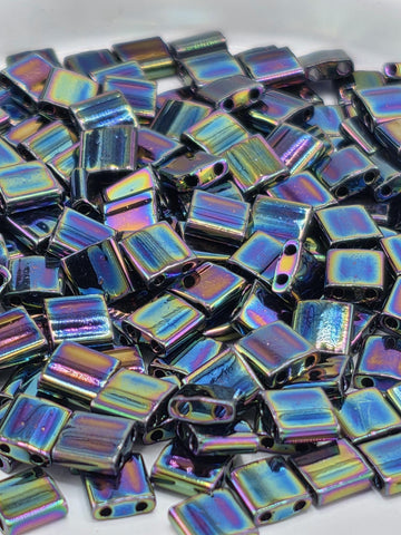 Miyuki Tila Beads | Emerald Metallic Rainbow | Two Hole Tiles | Japanese Glass | 7.5G Set