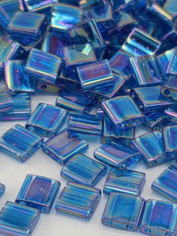 Miyuki Tila Beads, Turquoise Translucent Rainbow | Flat Square Japanese Glass | 5mm Two Hole