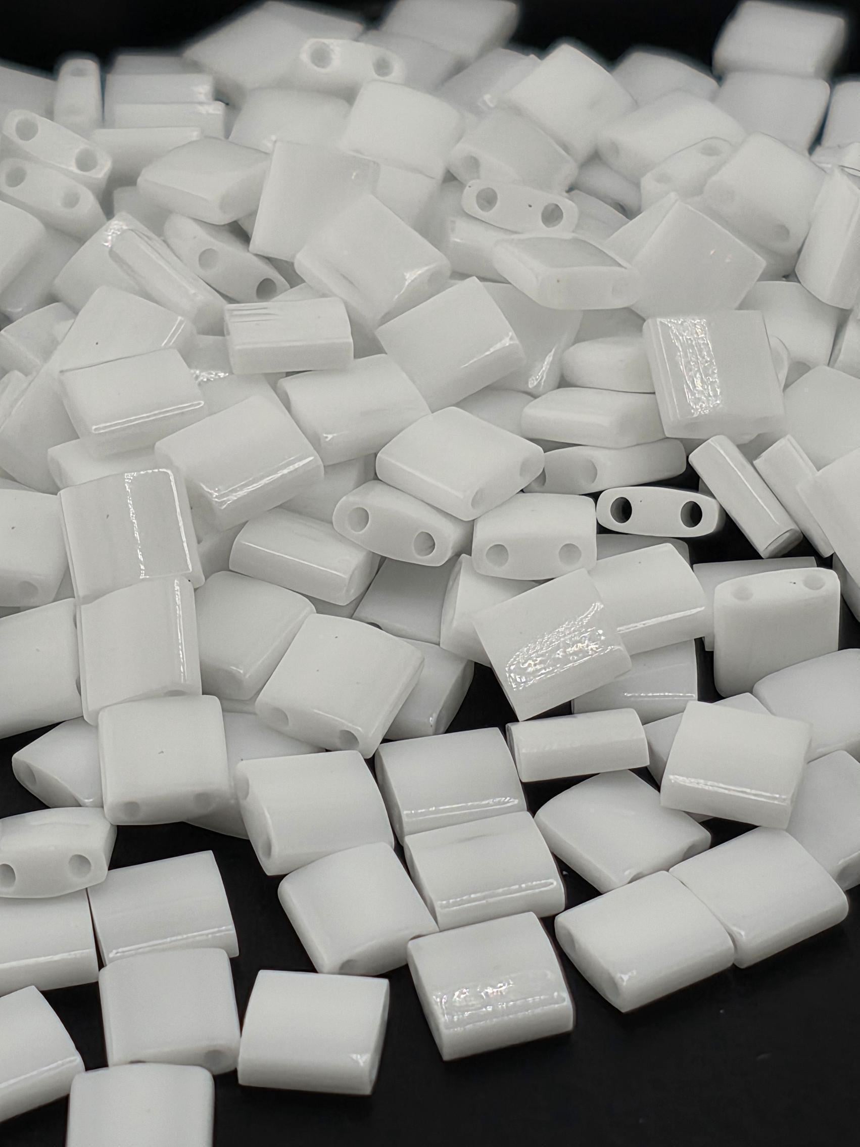 Miyuki Tila Beads, White Opaque Flat Two-Hole | Japanese Glass | 7.5G | Peyote Projects