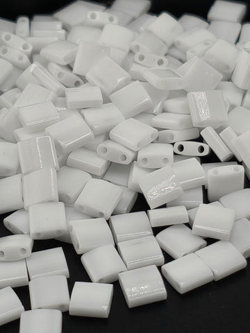 Miyuki Tila Beads, White Opaque Flat Two-Hole | Japanese Glass | 7.5G | Peyote Projects