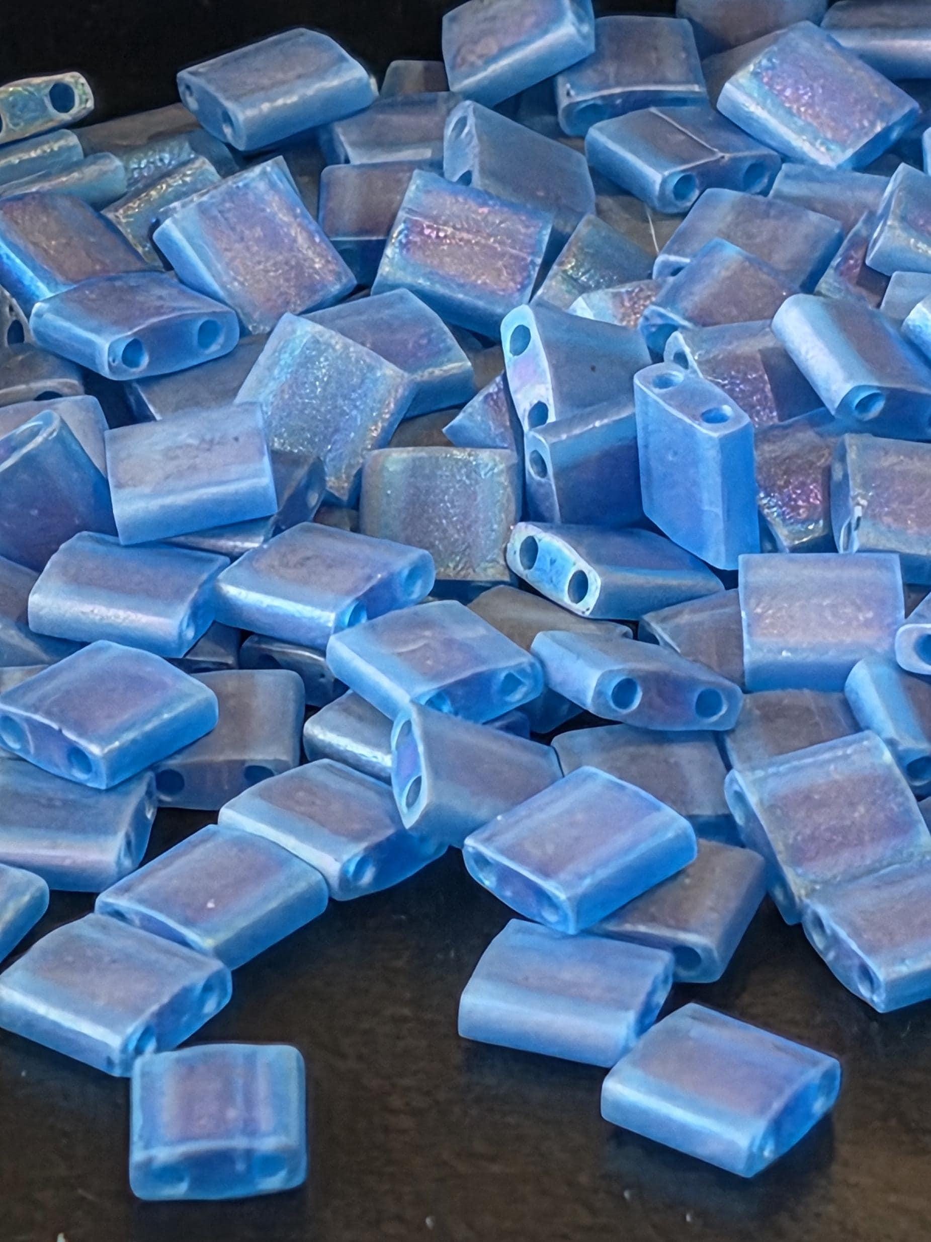 Miyuki Tila Beads, Aquamarine Translucent-Matte-Rainbow | Glass | 7.5G Pkg | Jewelry Weaving