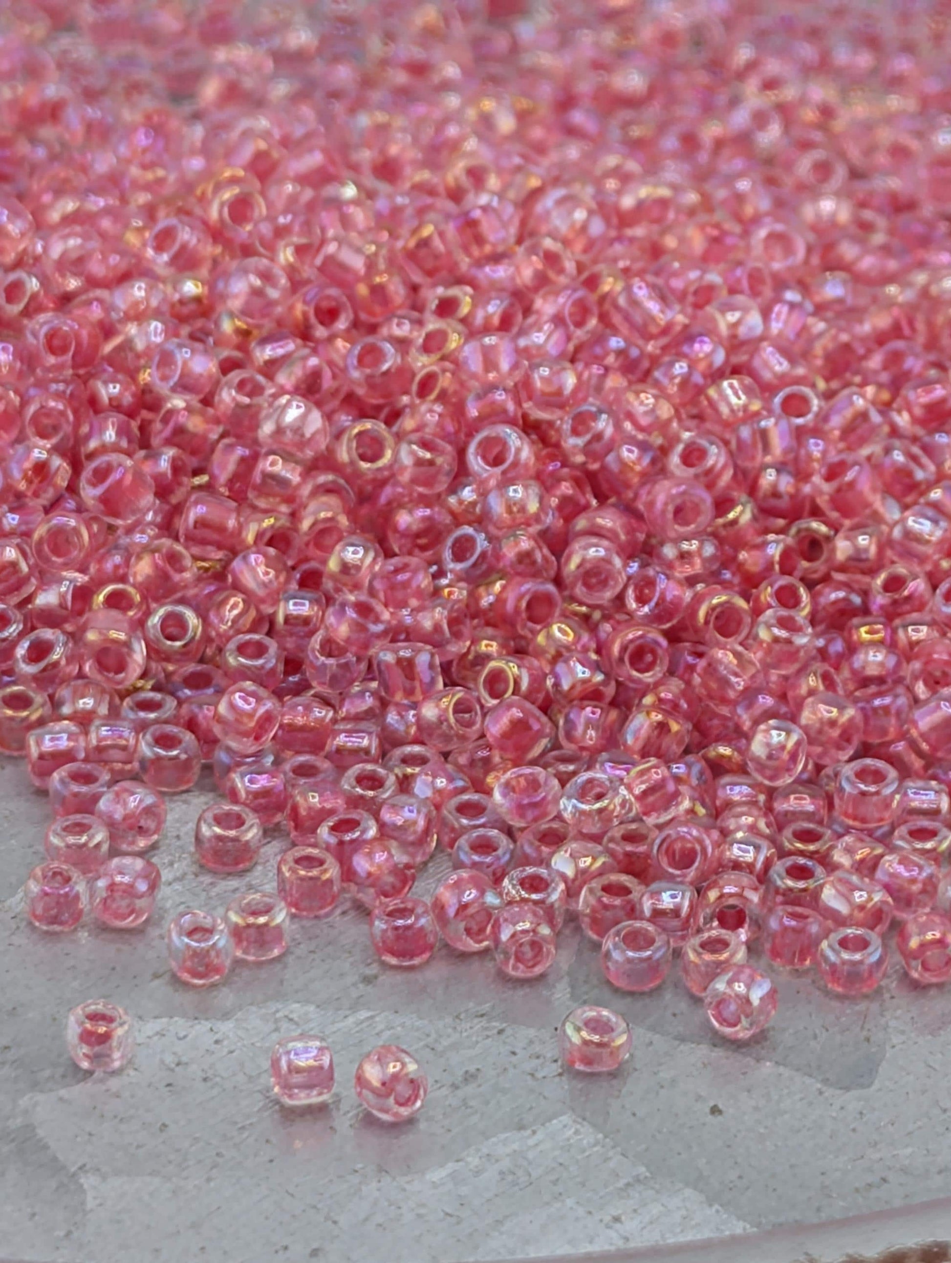 Hot Pink Translucent Seed Beads, Matsuno Japanese Glass - Color Lined (Size 11/0, Bead Weaving Supply)