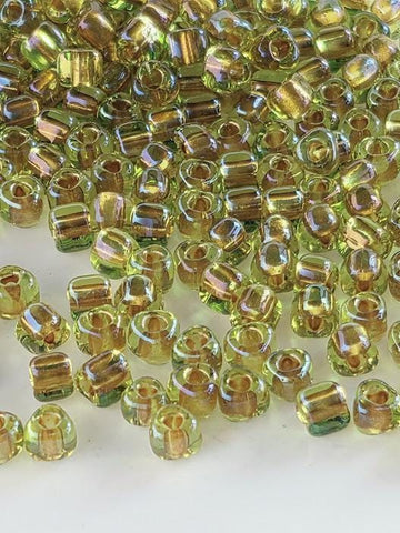 Miyuki Triangle Beads, Peridot/Amber Inside Color Lined Sparkle | 8/0 | 15g Pack