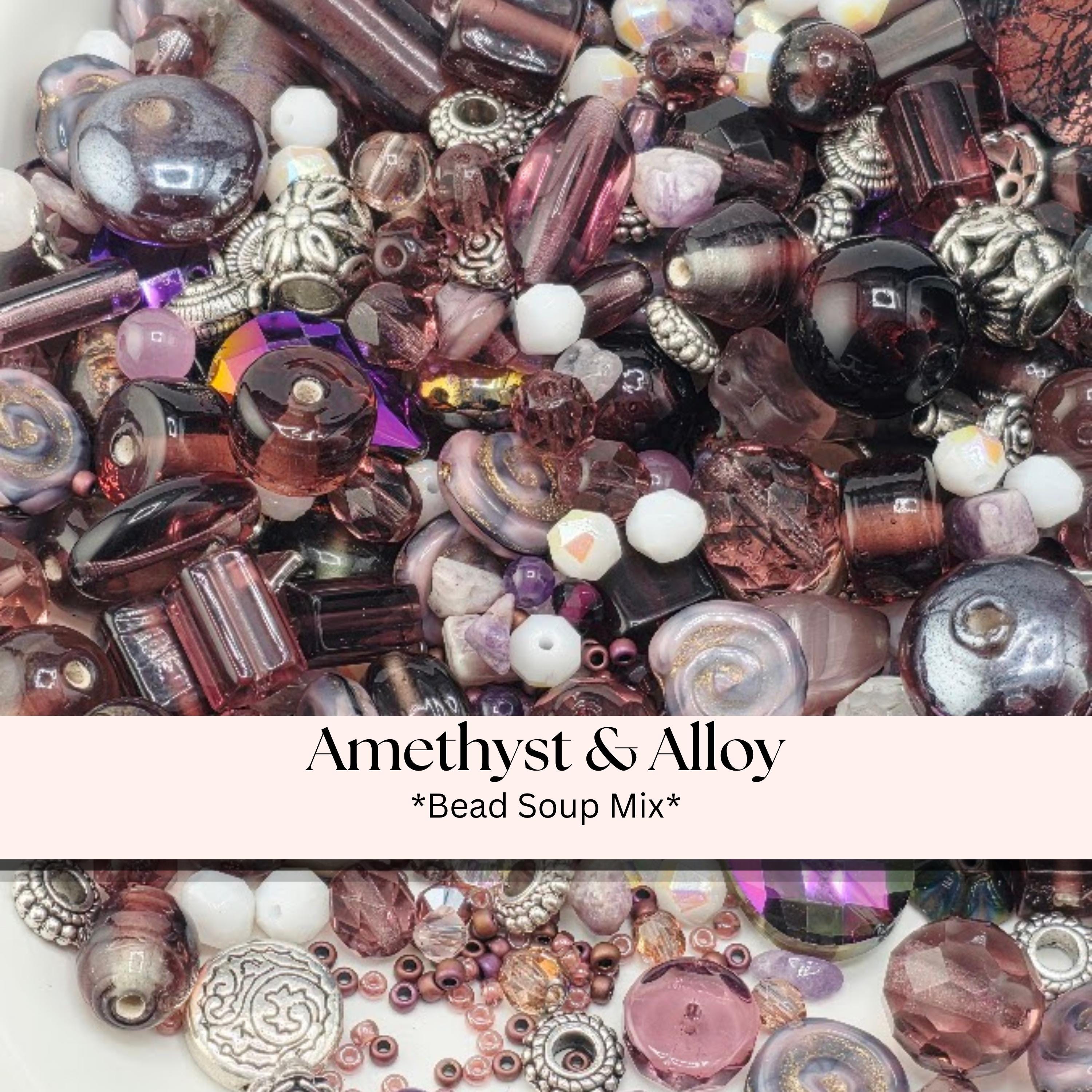 1 Gemstone Bead Mix: Purple Lavender Shades - Amethyst & Glass
