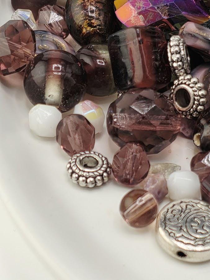 1 Gemstone Bead Mix: Purple Lavender Shades - Amethyst & Glass