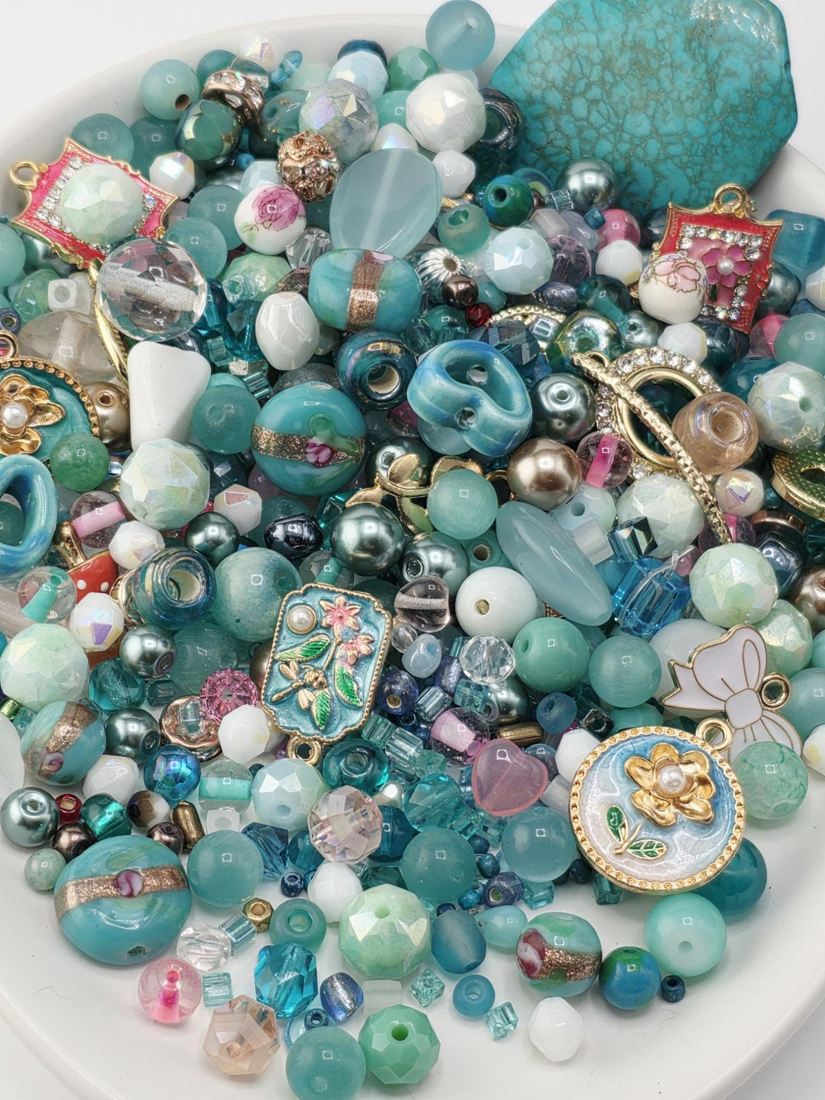 Aqua and Pink Bead Soup Mix: Colorful Glass Beads (56g Hand-Blended)