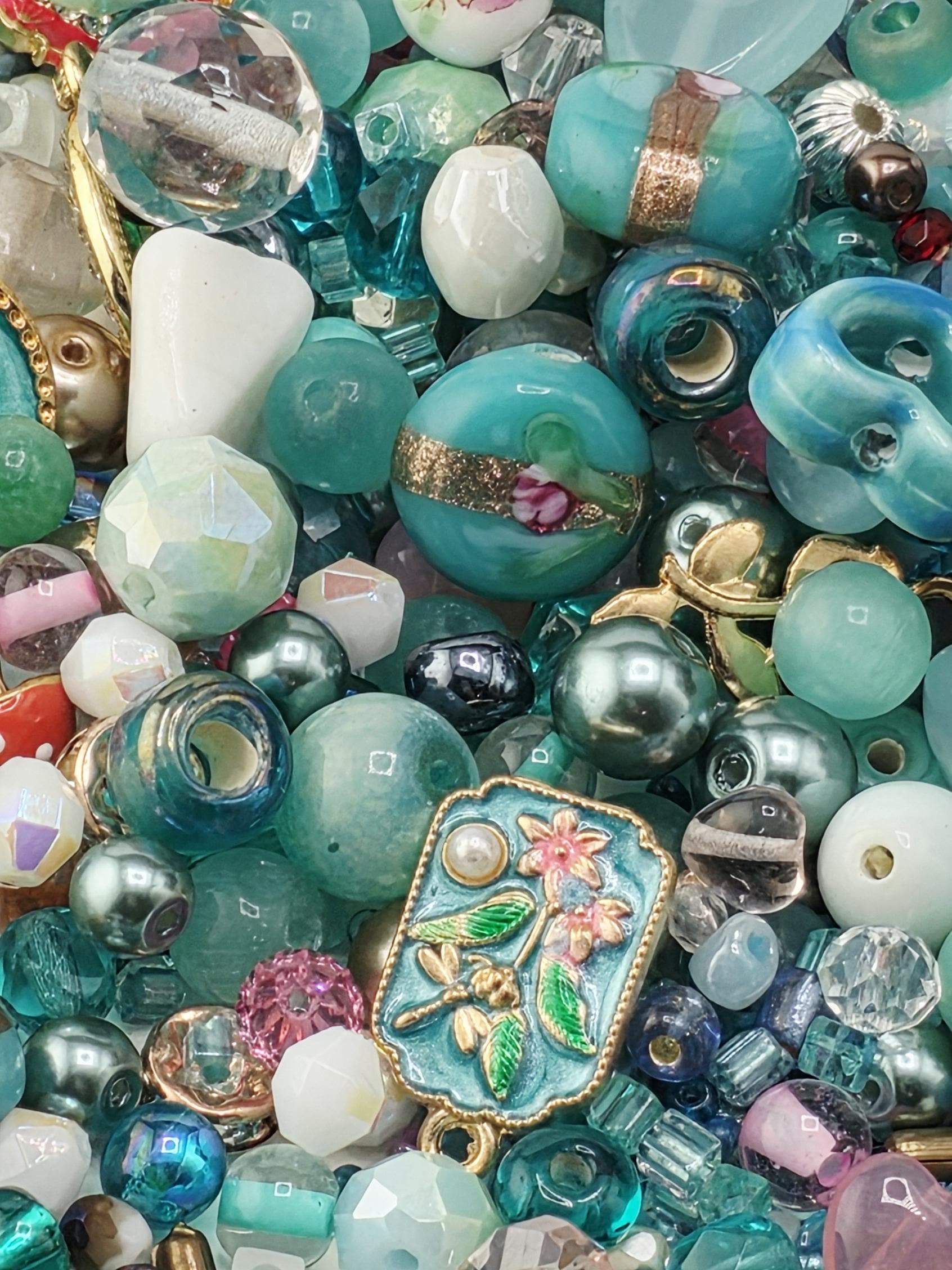 Aqua and Pink Bead Soup Mix: Colorful Glass Beads (56g Hand-Blended)