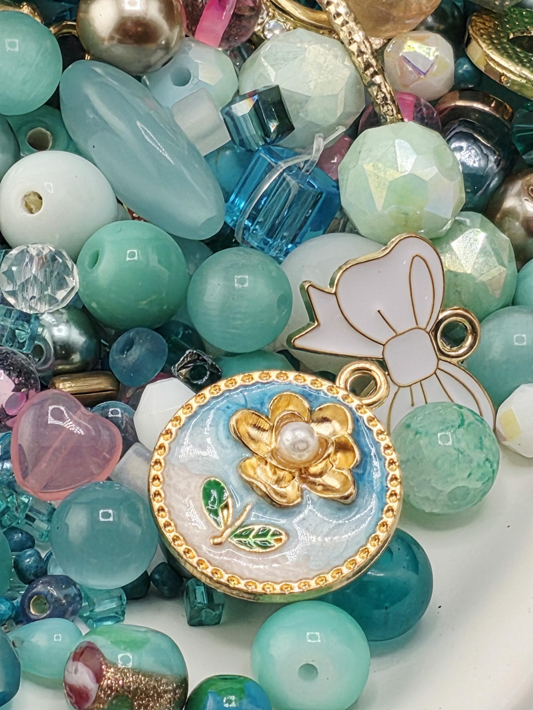 Aqua and Pink Bead Soup Mix: Colorful Glass Beads (56g Hand-Blended)
