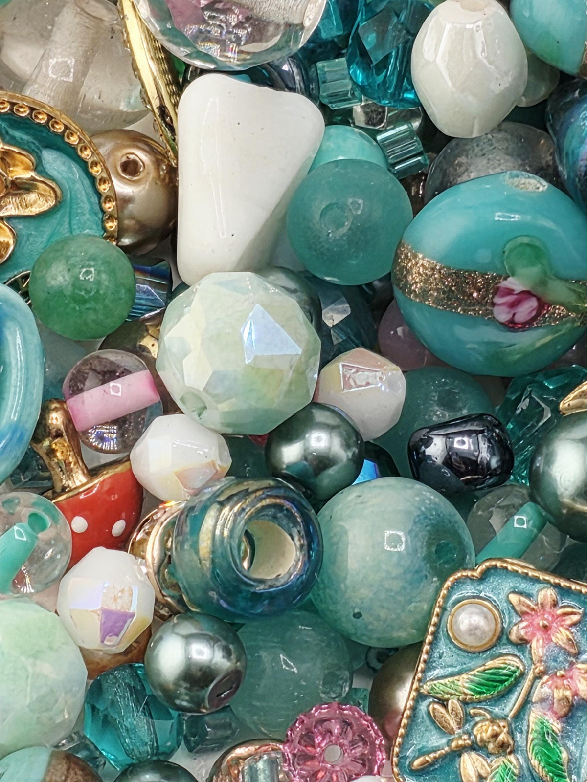 Aqua and Pink Bead Soup Mix: Colorful Glass Beads (56g Hand-Blended)