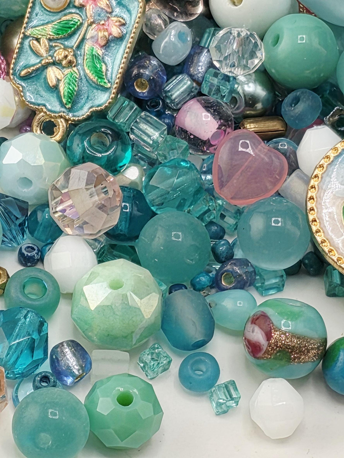 Aqua and Pink Bead Soup Mix: Colorful Glass Beads (56g Hand-Blended)