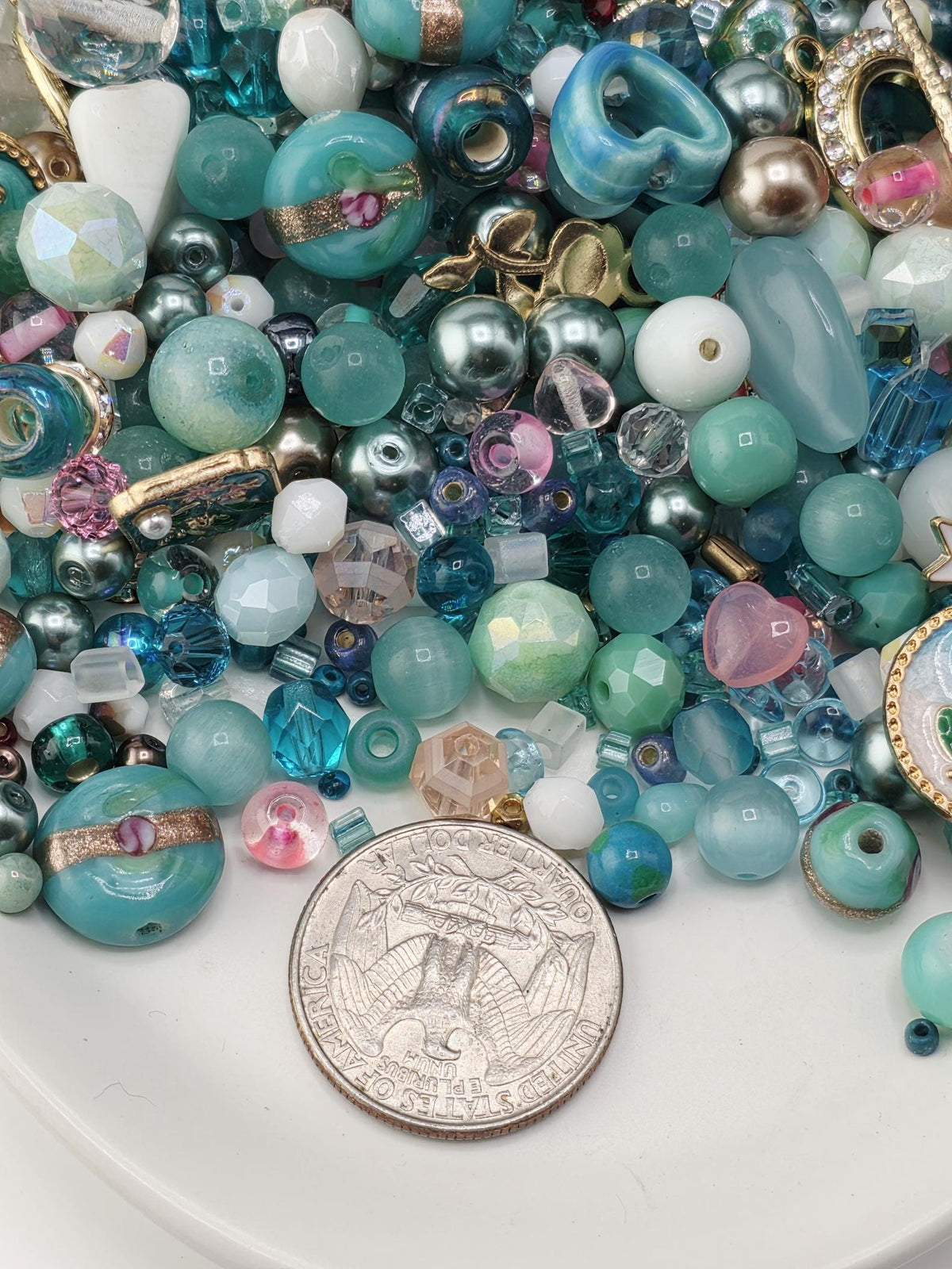 Aqua and Pink Bead Soup Mix: Colorful Glass Beads (56g Hand-Blended)