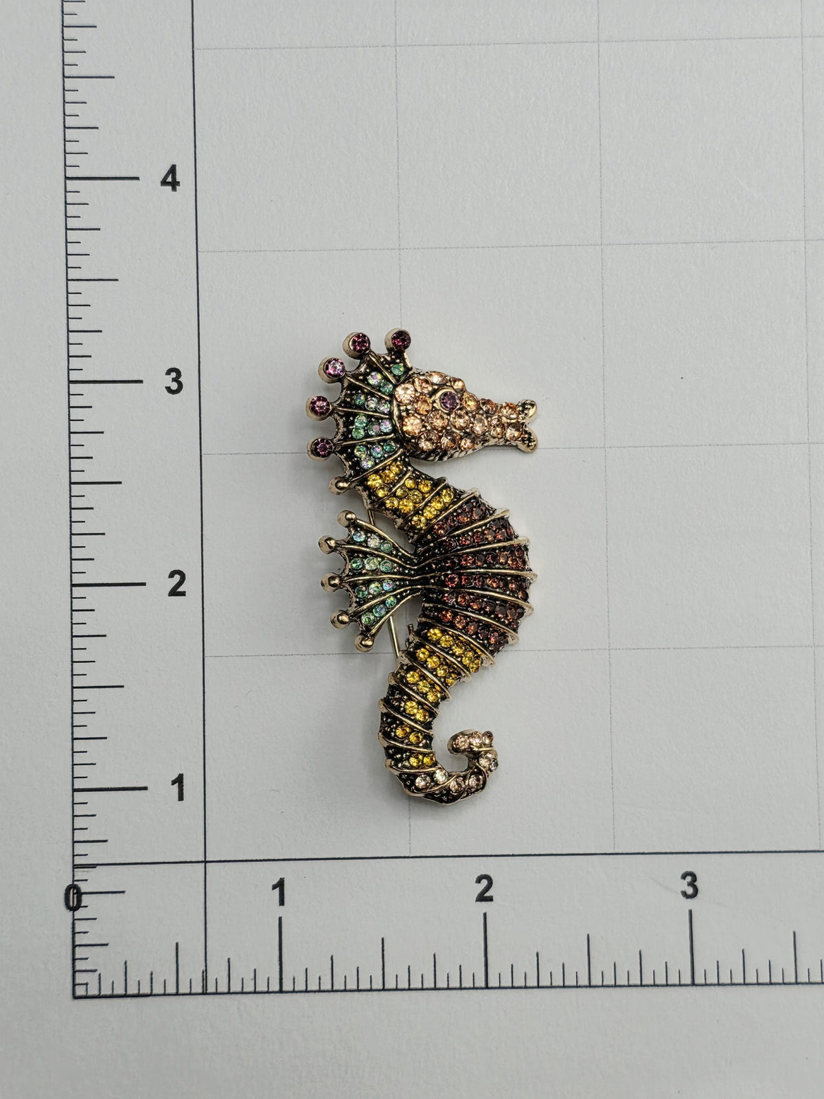 a decorative piece of jewelry, possibly a brooch or pendant, with a colorful and intricate design.