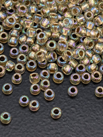 Gold-Lined Rainbow Toho Round Seed Beads, Lt Jonquil | Size 11/0 | 2.5" Tube