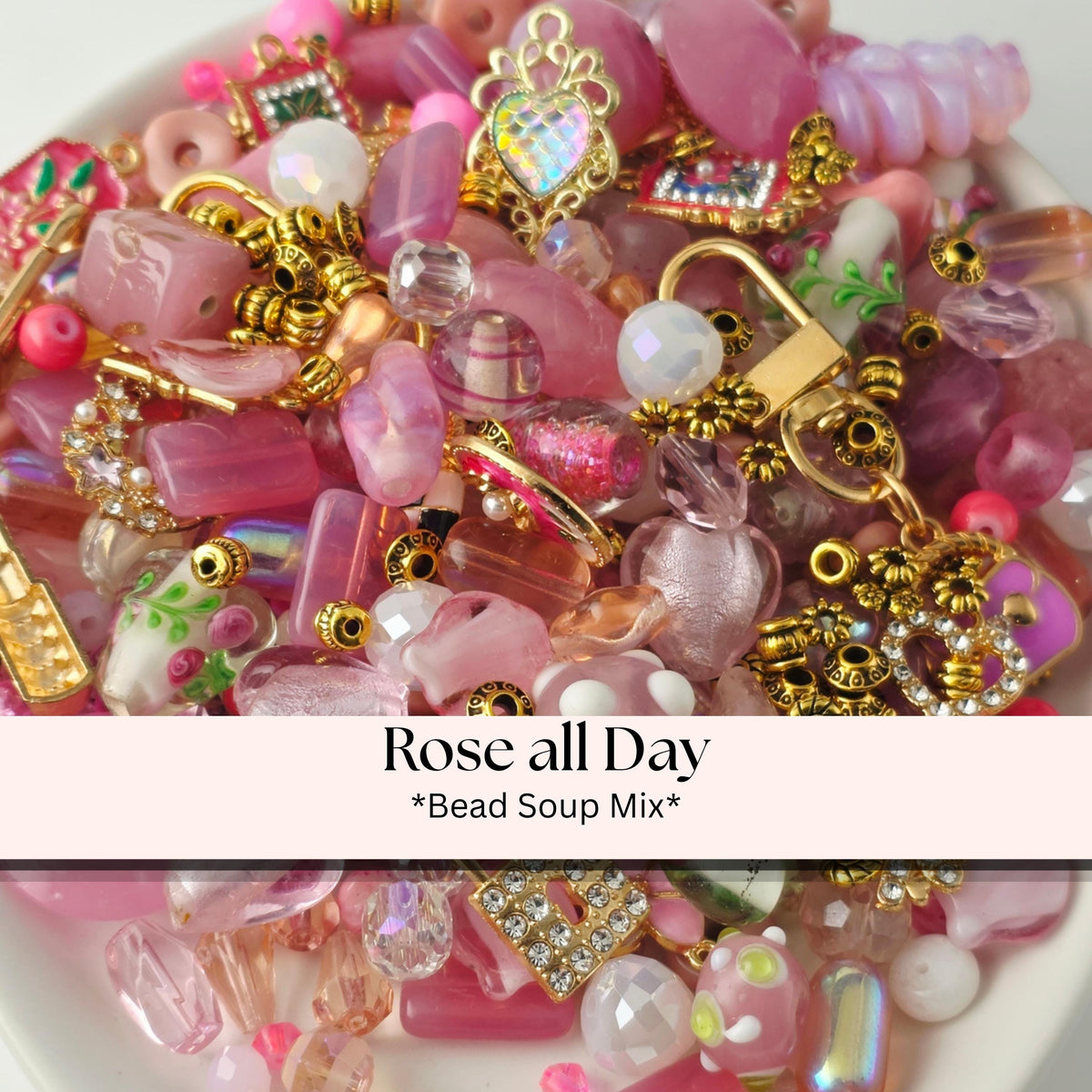 Rosé All Day | Premium Pink Glass & Gold Charm Bead Mix 2oz