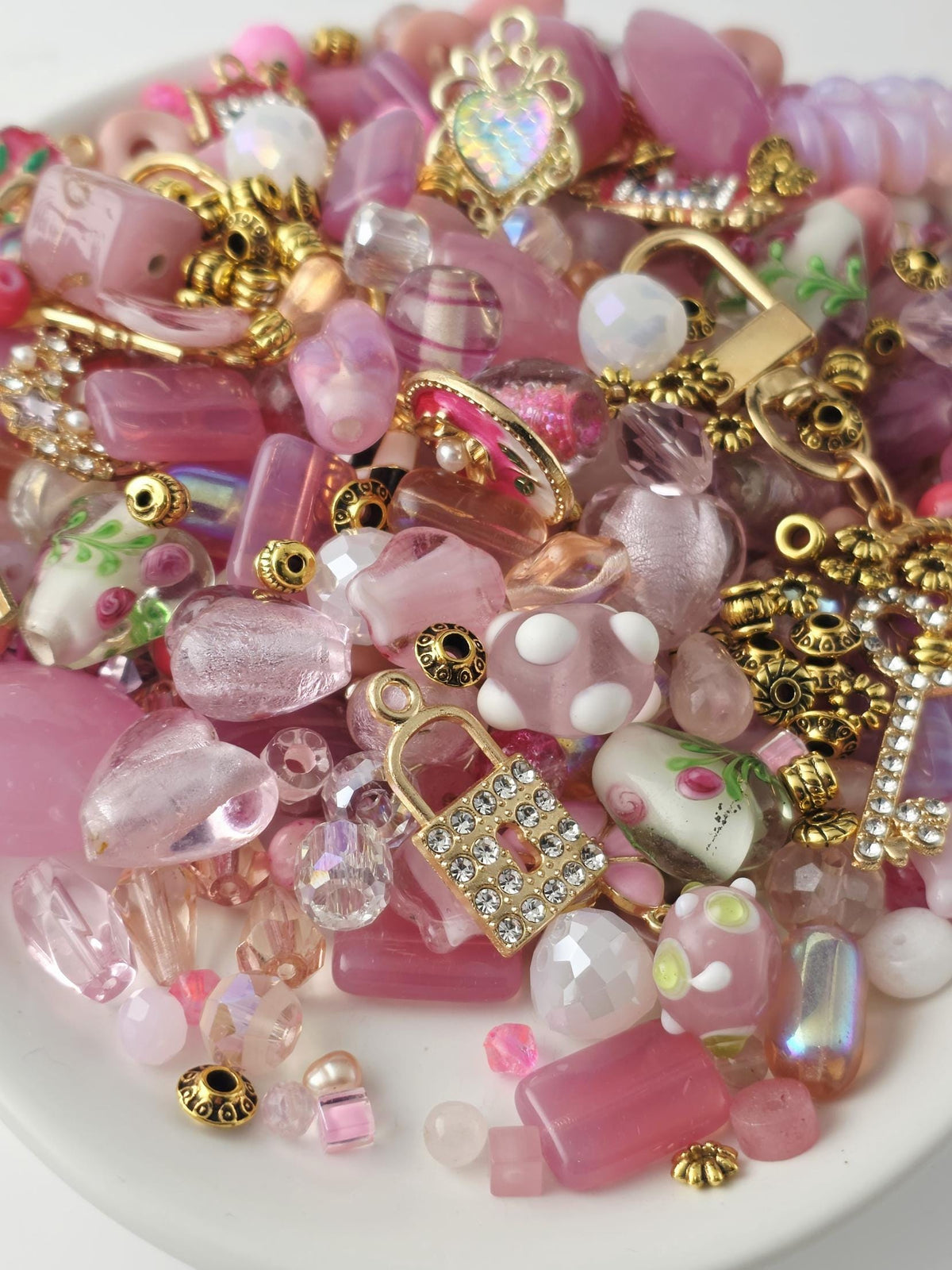 Rosé All Day | Premium Pink Glass & Gold Charm Bead Mix 2oz