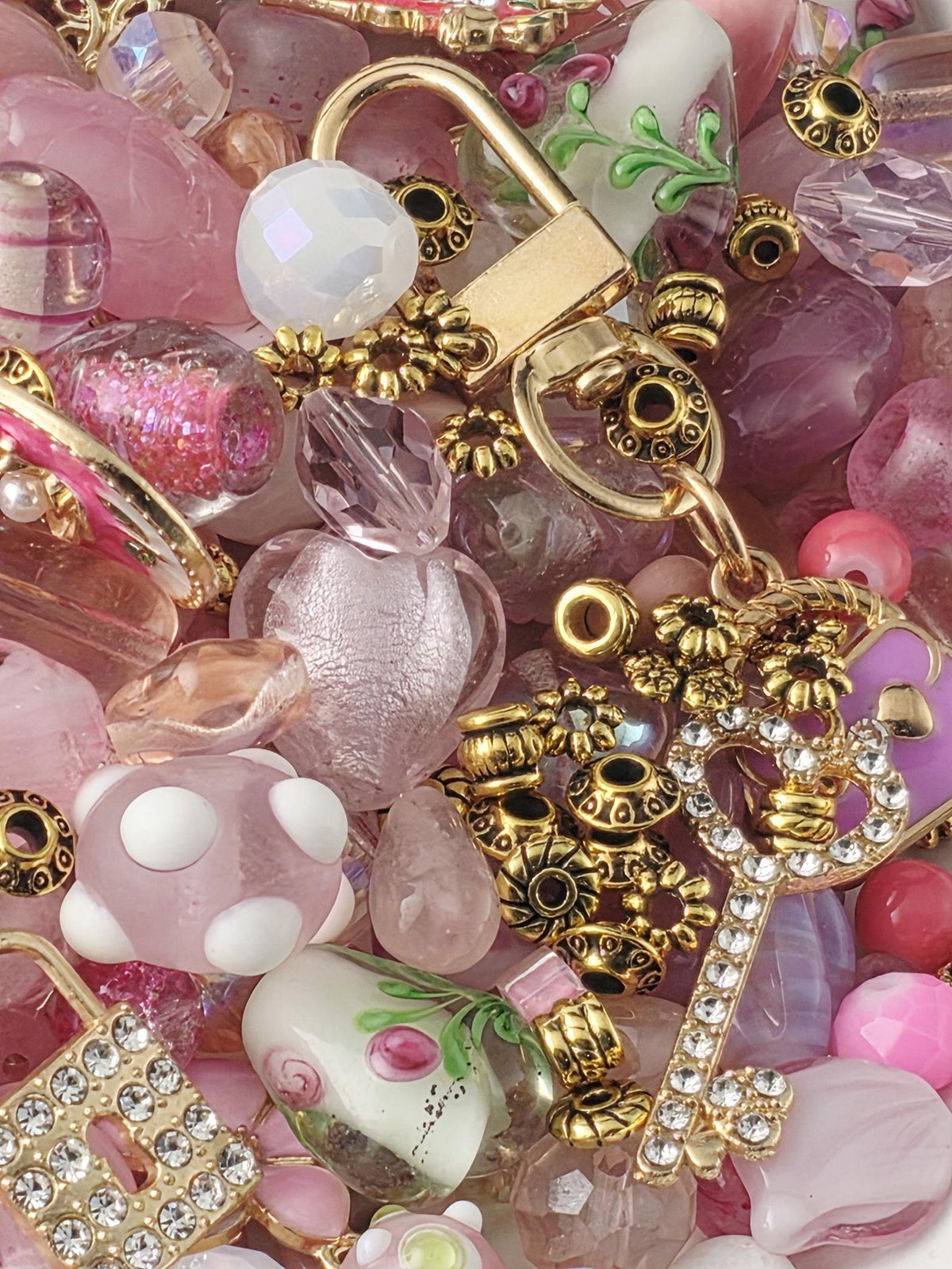 Rosé All Day | Premium Pink Glass & Gold Charm Bead Mix 2oz
