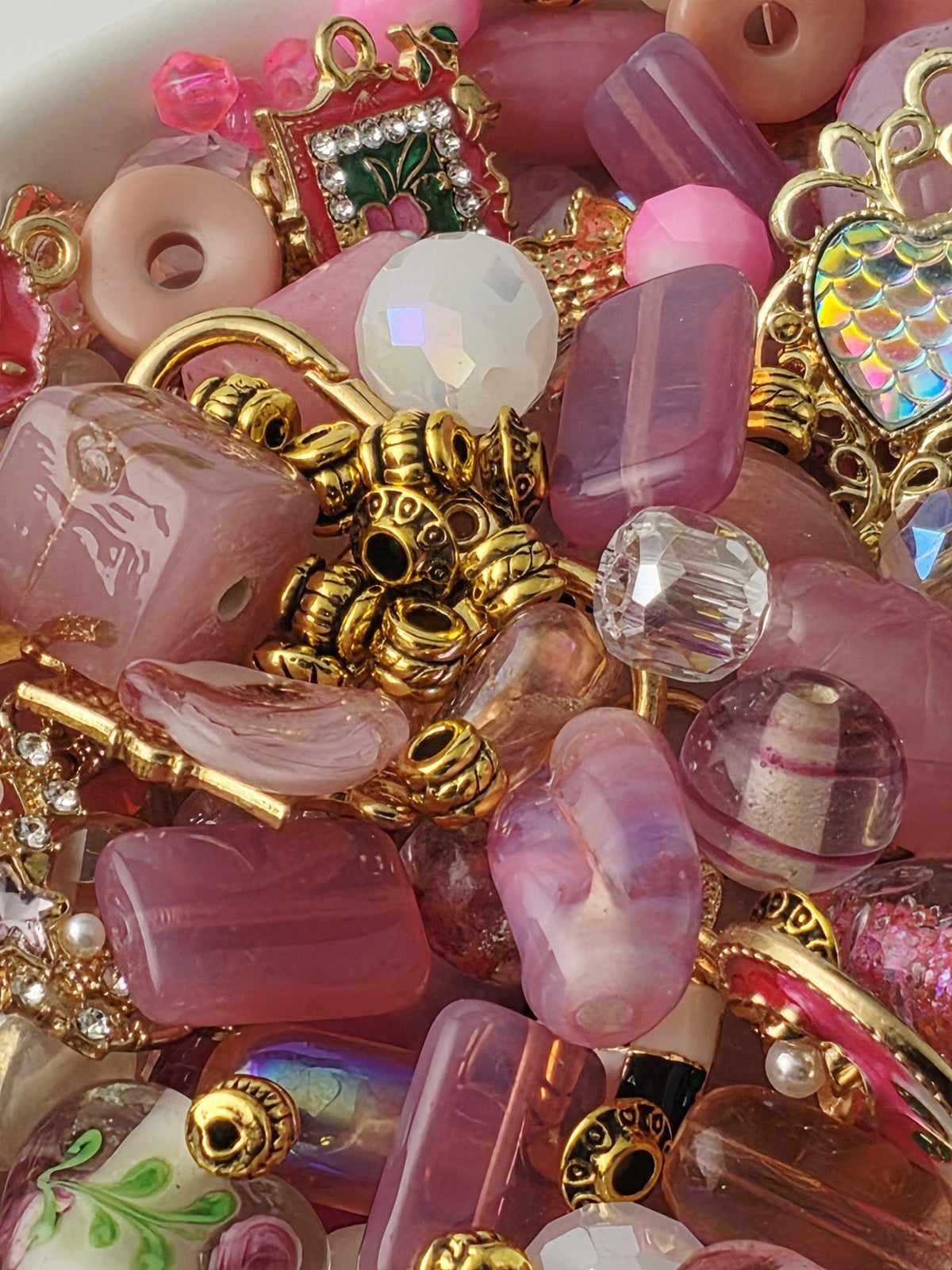 Rosé All Day | Premium Pink Glass & Gold Charm Bead Mix 2oz