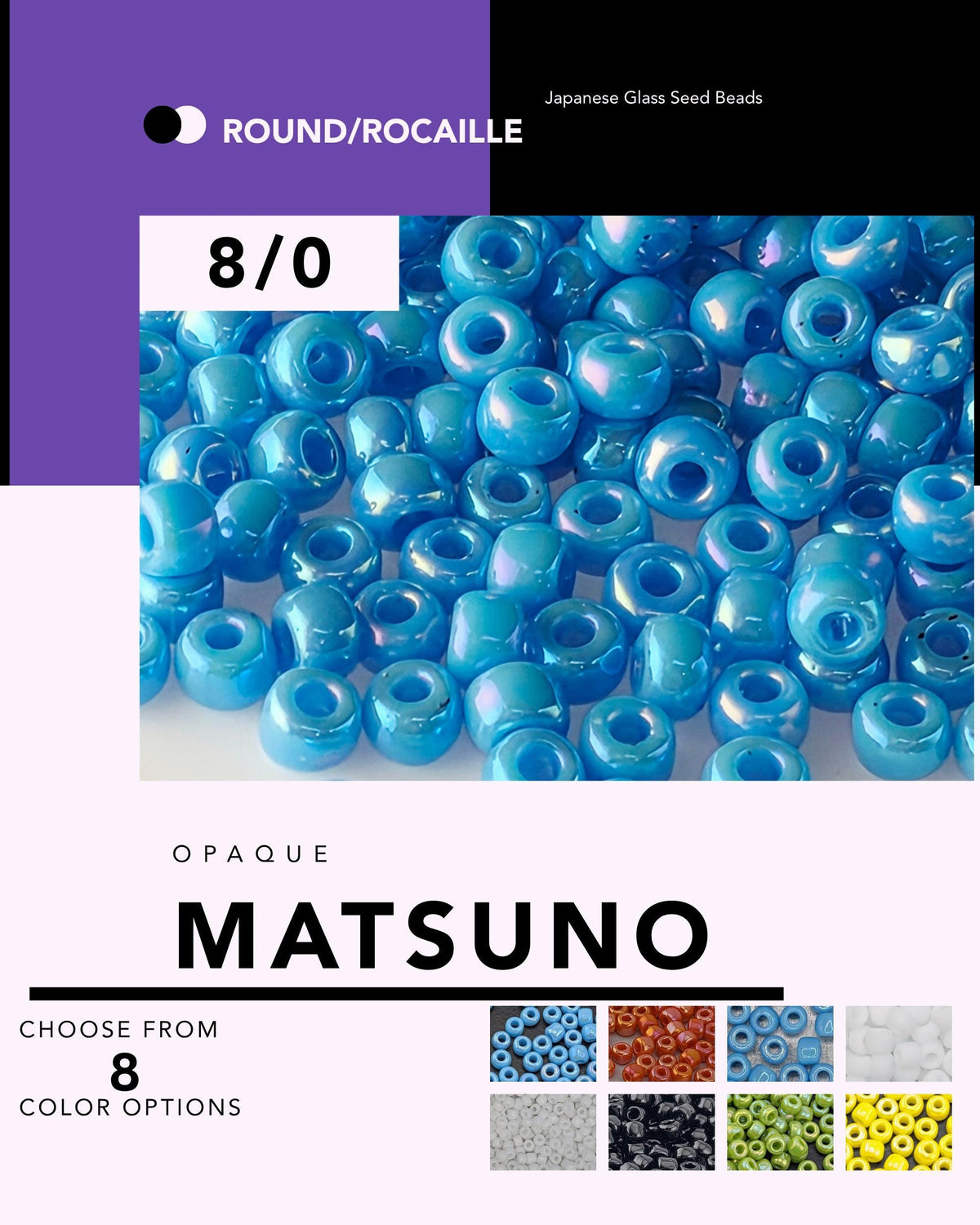 The image is a collage of multiple images featuring Japanese glass seed beads in various colors, including blue, green, and yellow.