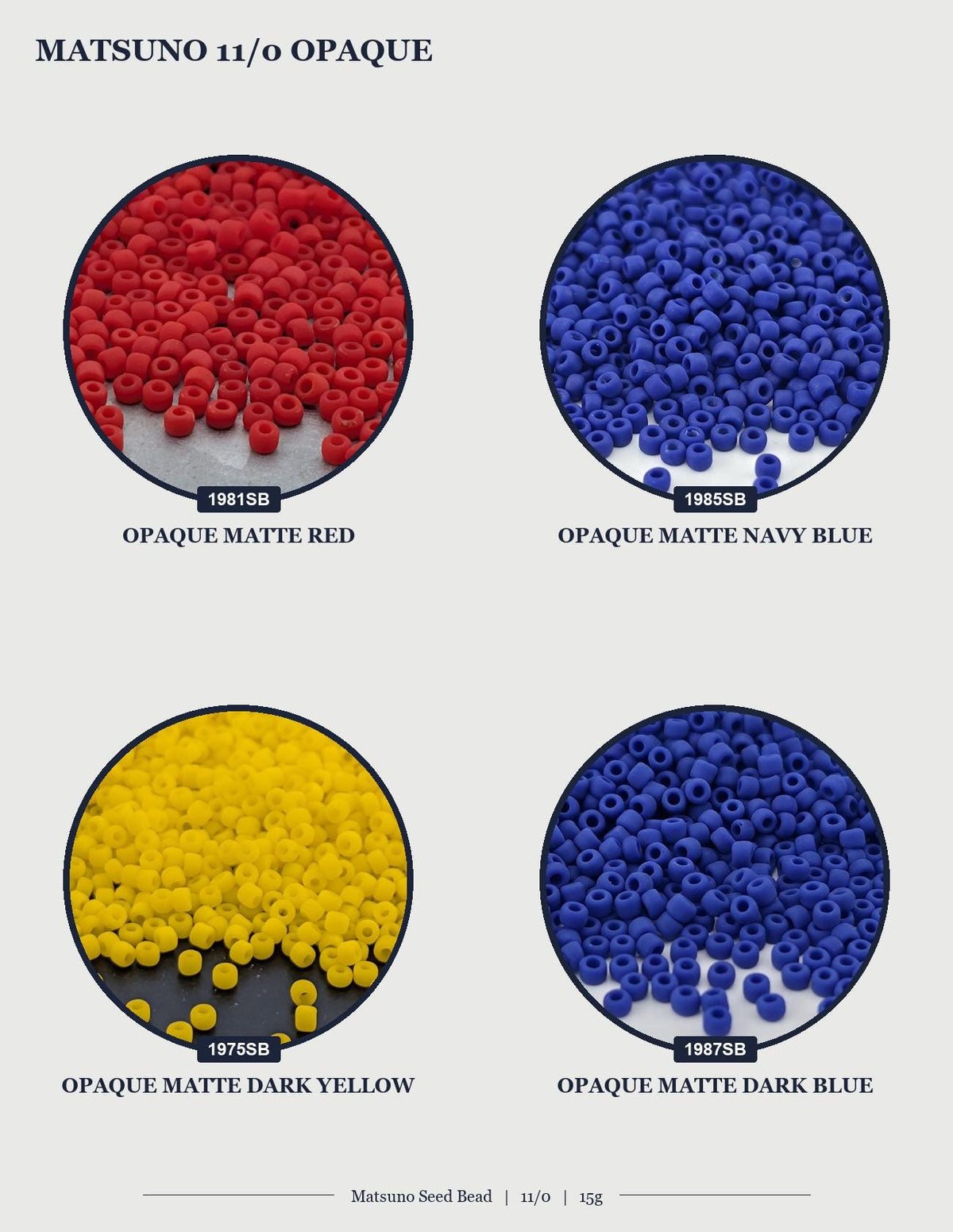 four different colored beads, each with a unique color and size. The beads are arranged in a circular pattern, with each color occupying a separate section of the circle.