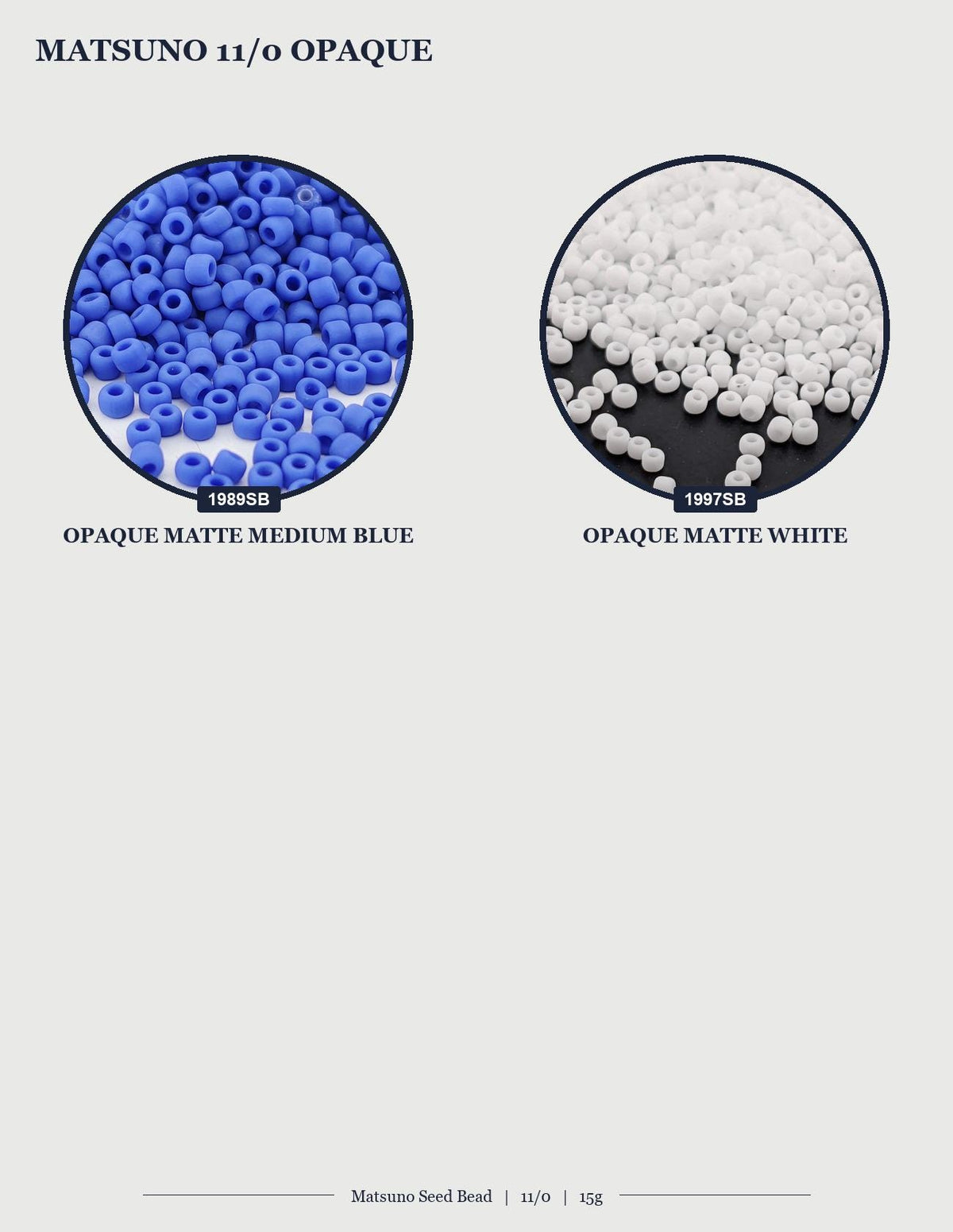 two separate images, one showing a pile of blue beads and the other showing a pile of white beads.