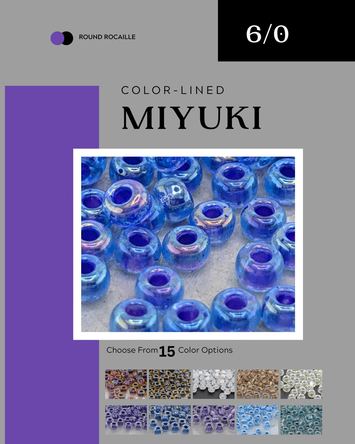 The image is a collage of various images of blue beads, with a focus on the color-lined beads.