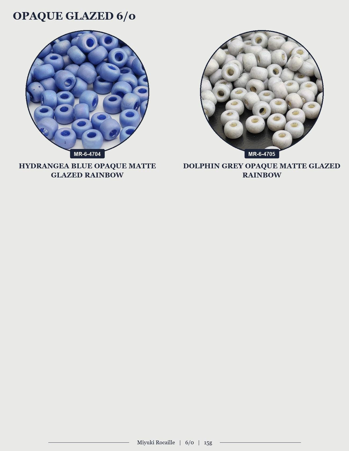 two images of beads, one with a blue color and the other with a grey color. The text in the image is too short and unclear to transcribe accurately.
