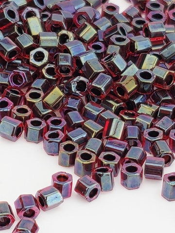 TOHO Hex 8/0 Beads, Inside-Color Rainbow Ruby/Jet-Lined | Glass | Jewelry Making