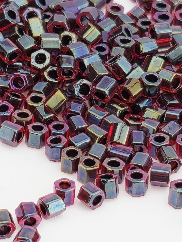TOHO Hex 8/0 Beads, Inside-Color Rainbow Ruby/Jet-Lined | Glass | Jewelry Making