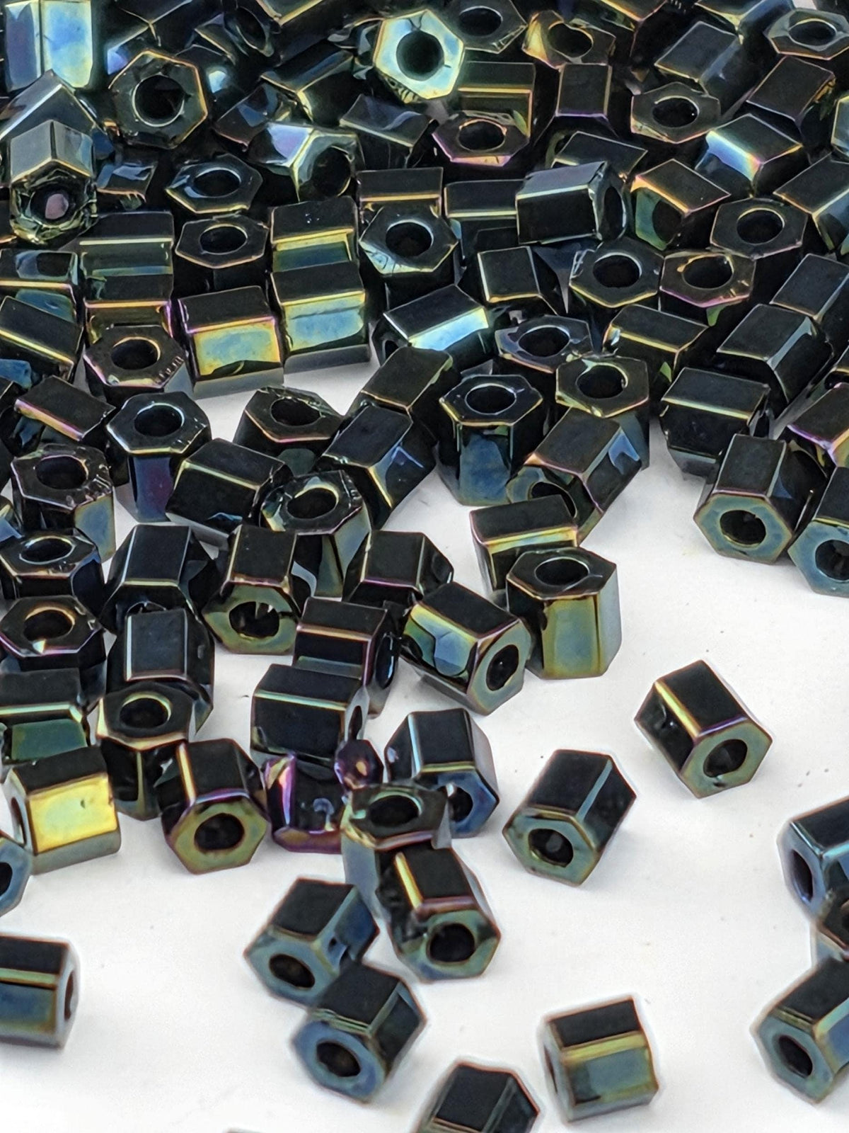 Toho Hex Seed Beads, Metallic Iris Green/Brown | Size 11/0 | 2.5g Tube