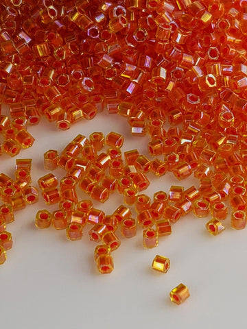 Toho Hex Seed Beads 15/0, Orange-Lined Jonquil | Japanese Glass | 2.5" Tube