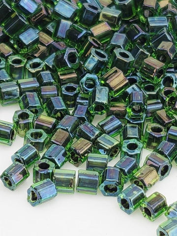 Toho Hex Seed Beads, Inside-Color Crystal/Prairie Green | 8/0 Size, Glass Beading Supply