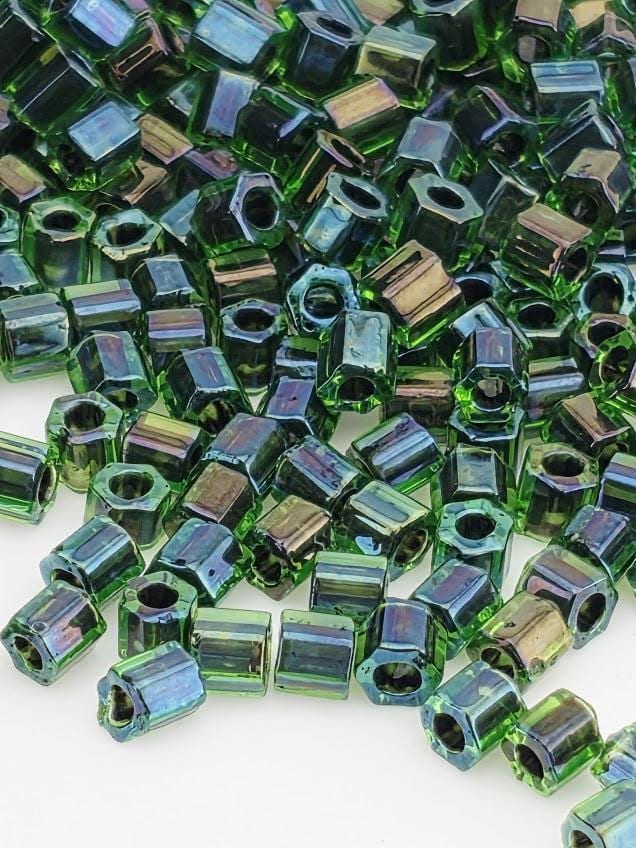 Toho Hex Seed Beads, Inside-Color Crystal/Prairie Green | 8/0 Size, Glass Beading Supply