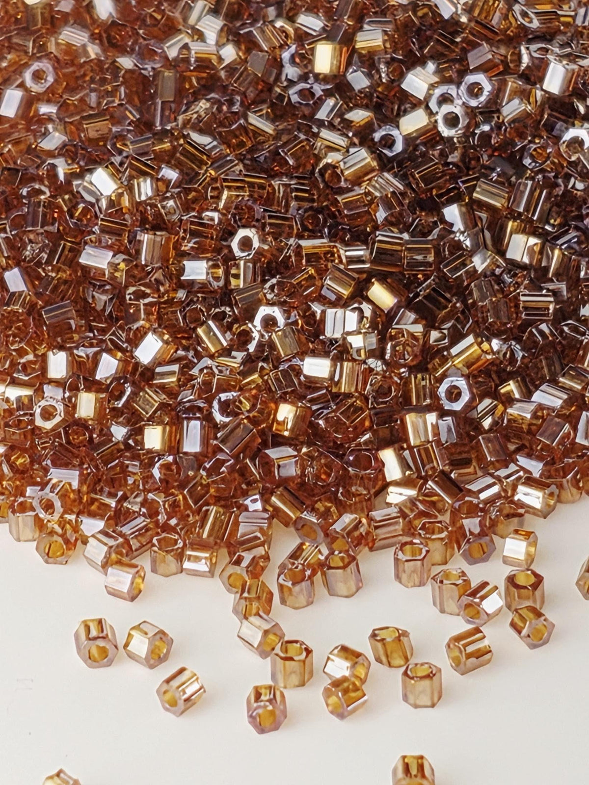 TOHO Hexagon 15/0 Seed Beads, Transparent-Lustered Smoky Topaz | Japanese Glass | 2.5" Tube