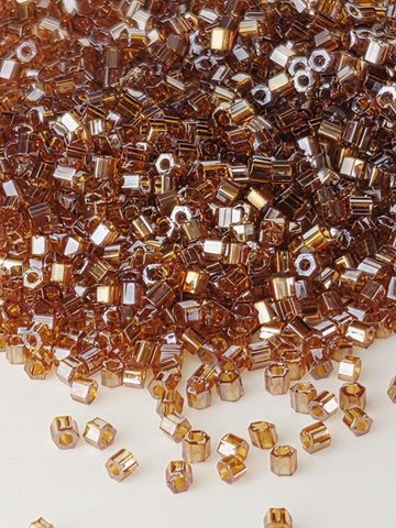 TOHO Hexagon 15/0 Seed Beads, Transparent-Lustered Smoky Topaz | Japanese Glass | 2.5" Tube