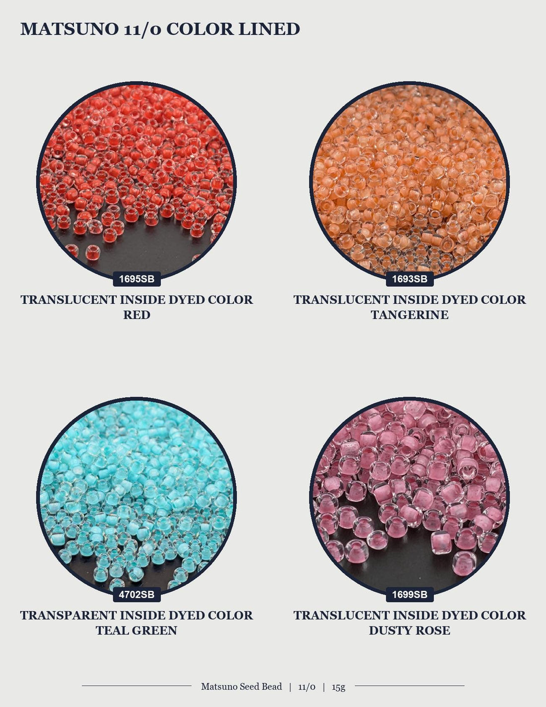 The image is a collage of multiple images featuring Japanese glass seed beads in various colors, including yellow, orange, blue, and purple.