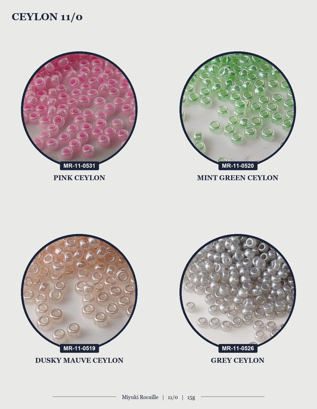 The image is a collage of various colored beads, including silver, pink, green, and clear beads, arranged in a visually appealing manner.
