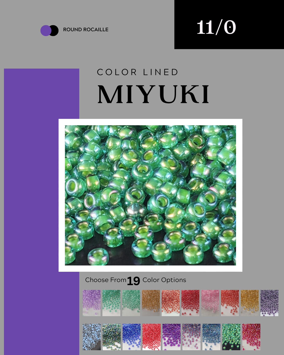 The image is a collage of various images, including a close-up of green beads and a selection of colorful beads.