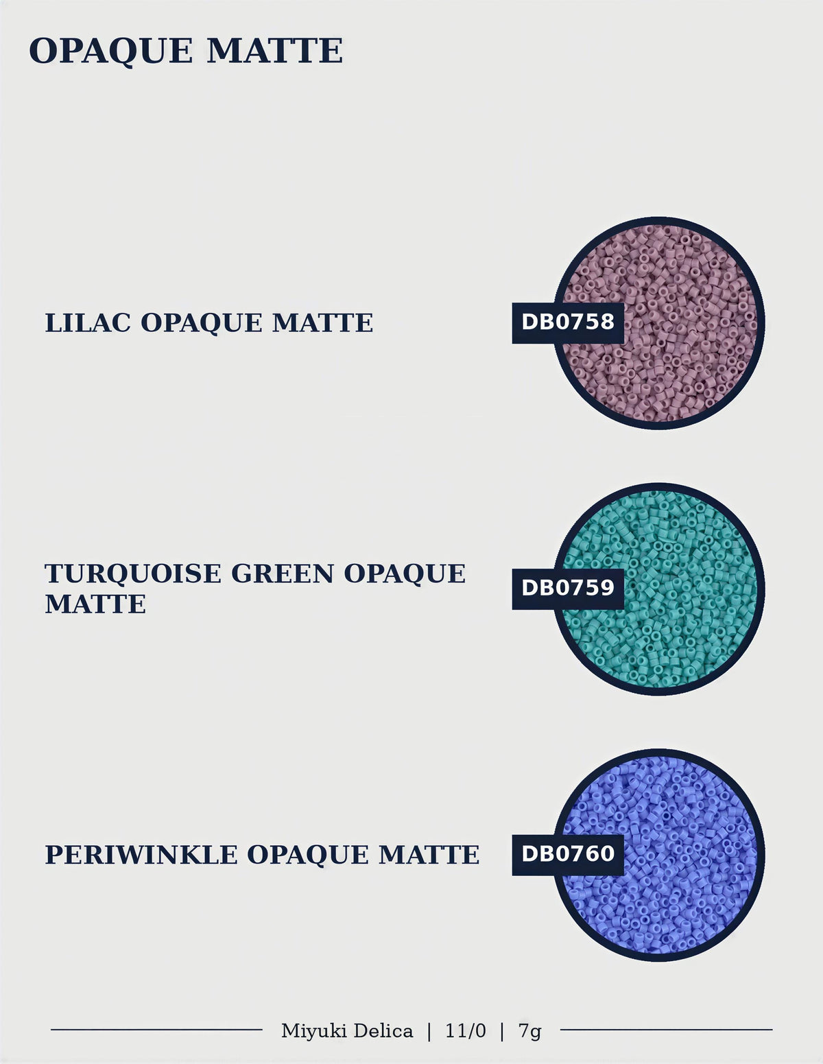three different color samples of Opaque Matte, including Lilac Opaque Matte, Turquoise Green Opaque Matte, and Periwinkle Opaque Matte.