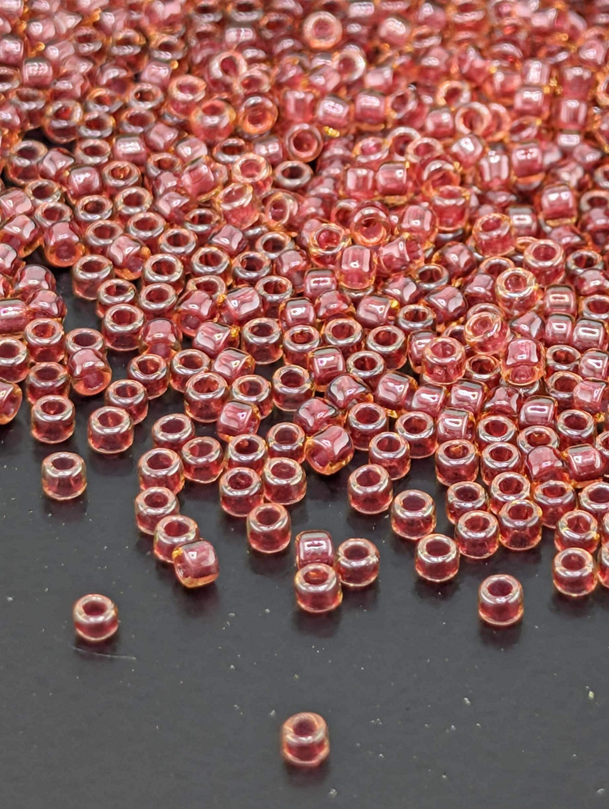 Japanese Glass Seed Beads, Light Topaz - Inside-Color Pomegranate-Lined | Size 15/0 | 2.5" Tube