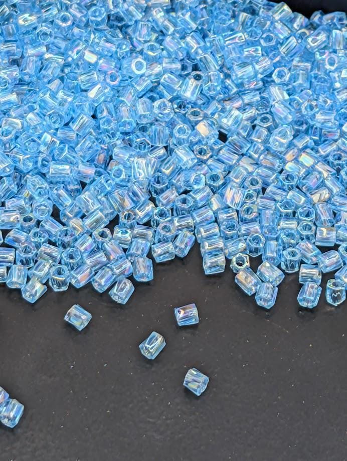 Miyuki Twisted Bugle Beads, Blue Topaz Translucent Rainbow | Size 10/0 (short twist) | 15g Pack