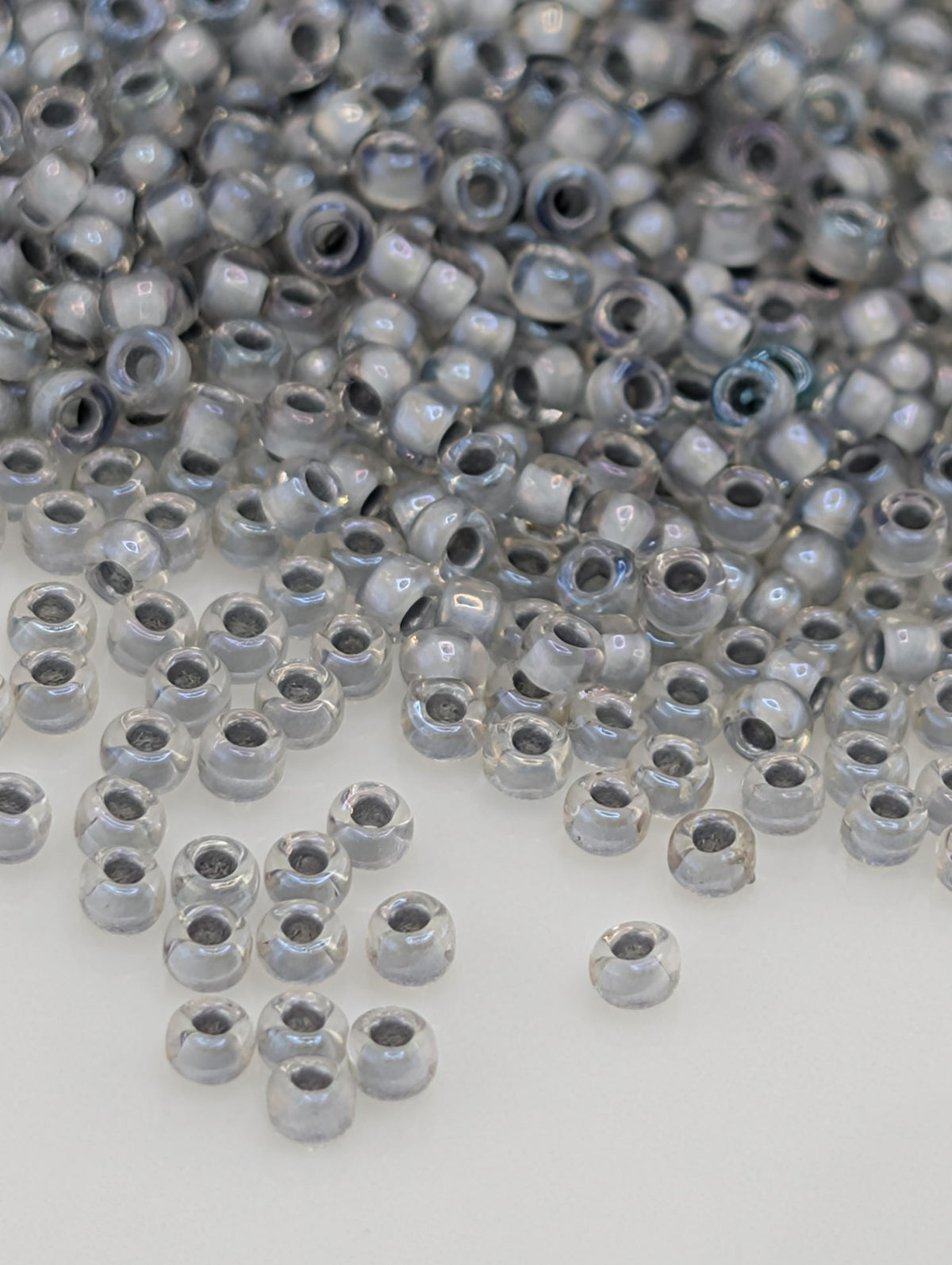 Inside-Color Rainbow Crystal/Gray-Lined Size 15/0 Toho Round 2.5" tube