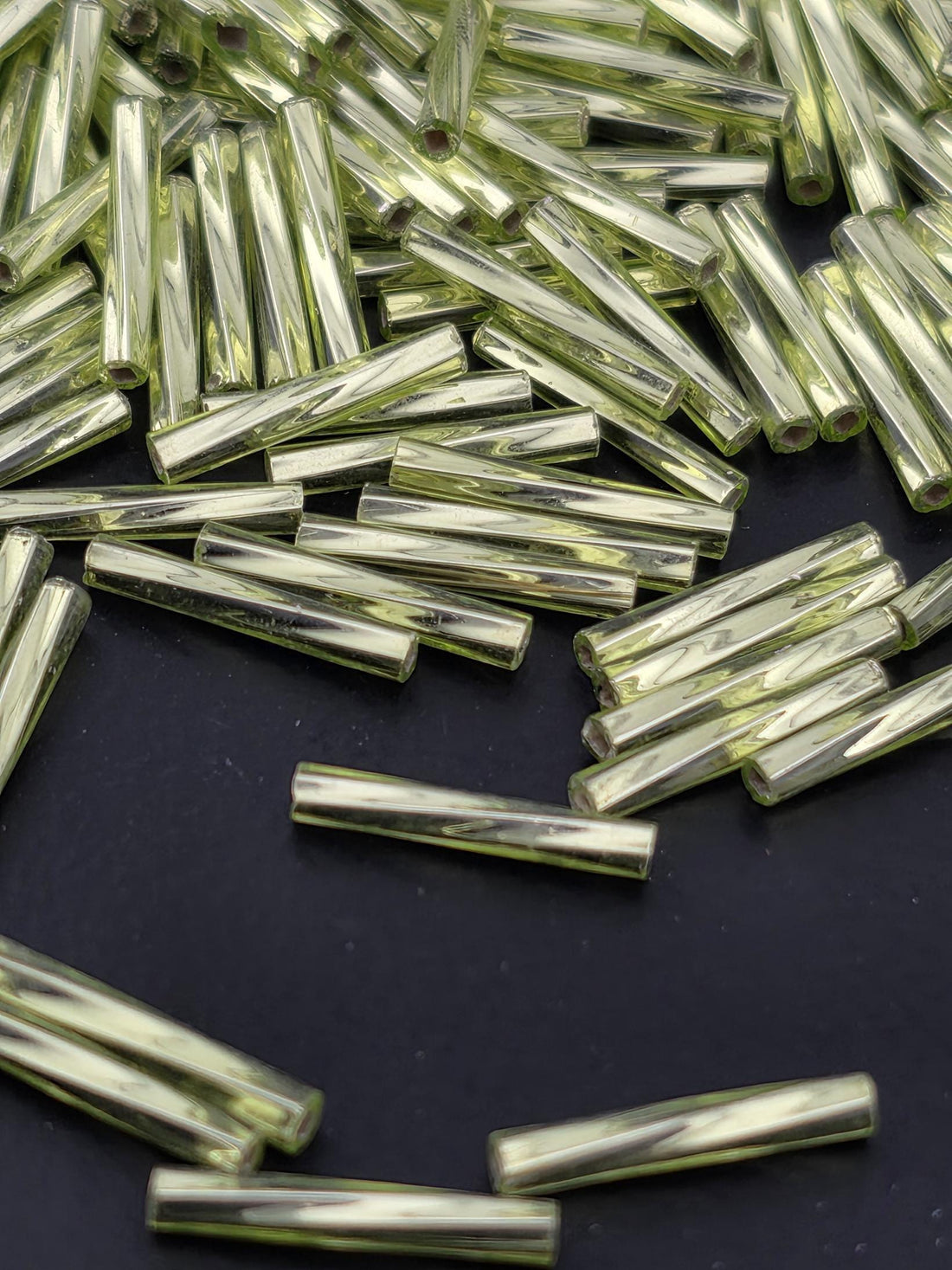 Miyuki Twisted Bugle Beads, Lime Green Translucent | 2x12mm | 15g Pack