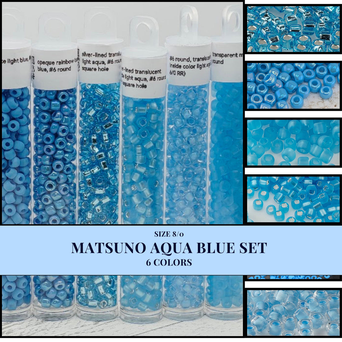 Matsuno Size 6/0 Seed Beads | AQUA Mix, 6 Colors, Jewelry Making Supplies