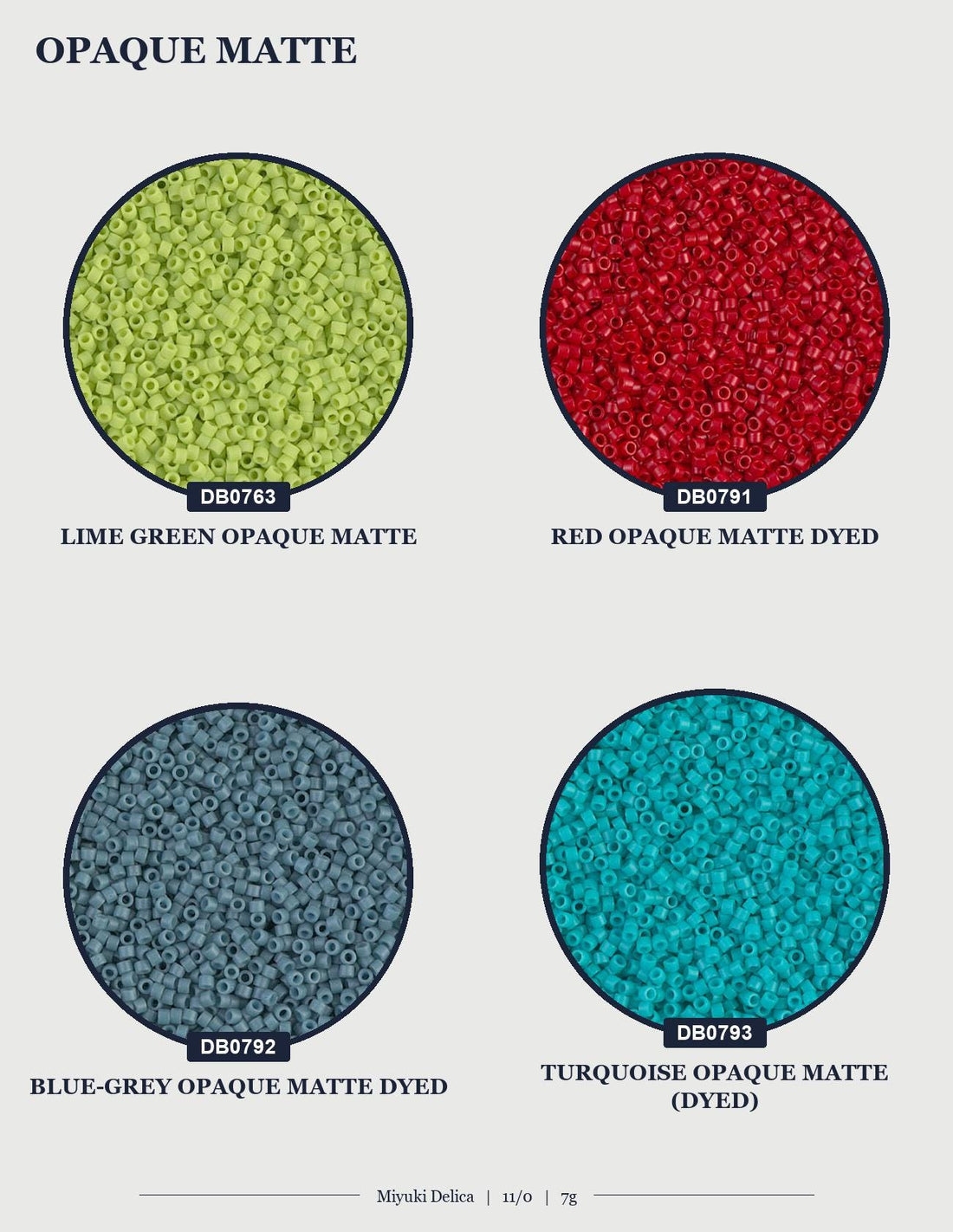 Miyuki Delica Seed Beads, Matte Finish | Size 11/0 | 7g Package