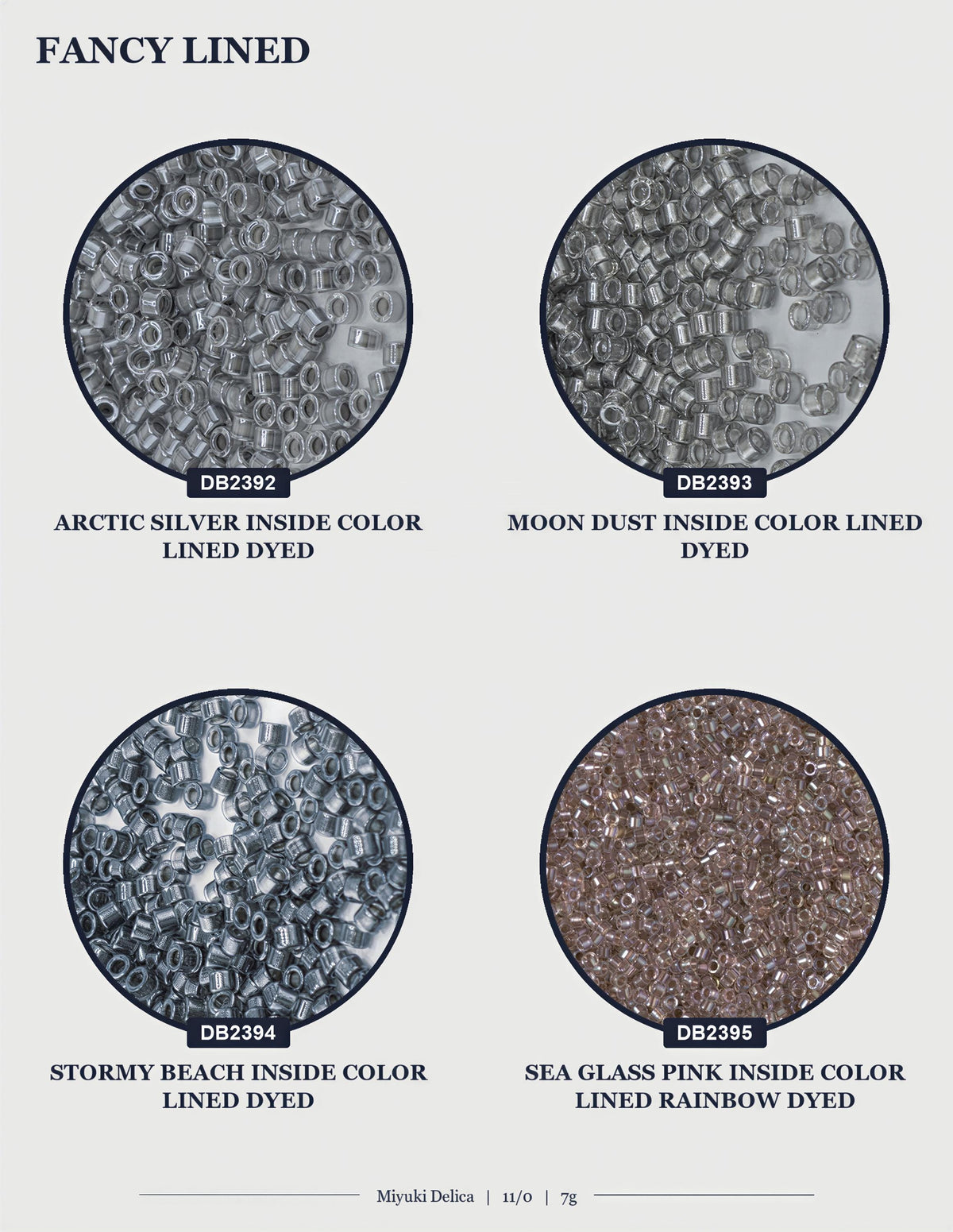 four different colored beads, each with a unique color and texture. The beads are arranged in a circular pattern, with each color and texture represented by a separate circle. The image does not contain any text, and the focus is on the visual presentation of the beads.