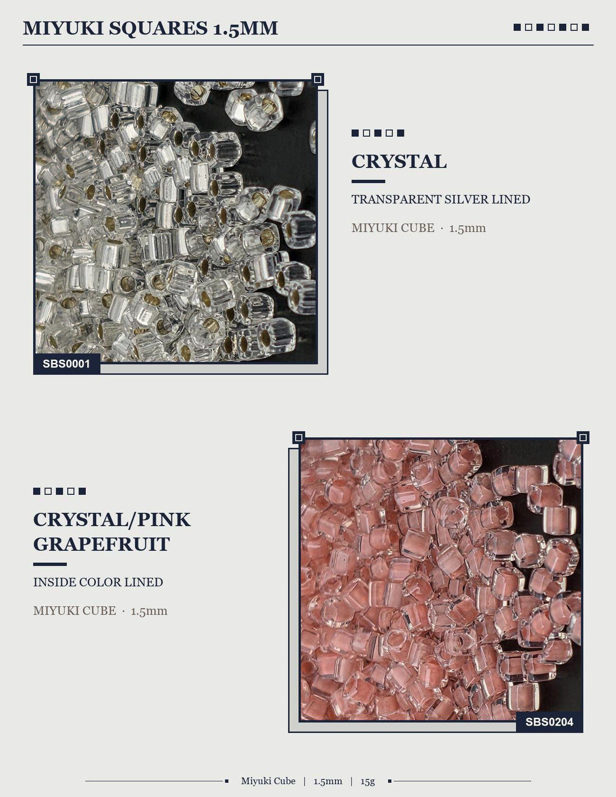 two different types of beads, each with a unique color and size. The beads are transparent and silver lined, and they are arranged in a visually appealing manner.