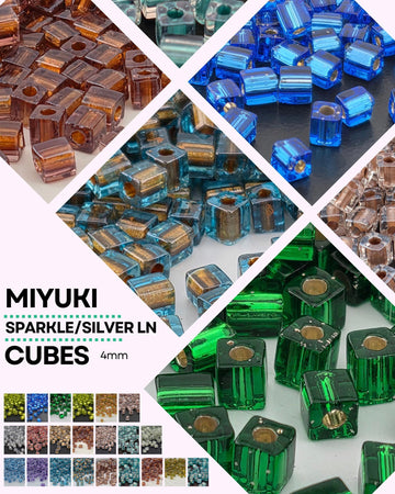 Miyuki Cube 4mm, Sparkle Seed Bead Colors | Sparkle Silver Lined | DIY Jewelry Supply