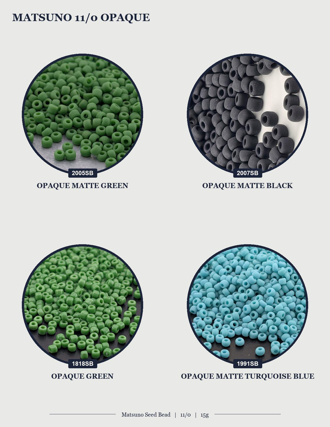 The image is a collage of various Japanese glass seed beads, including the Matsuño beads, presented in different colors.