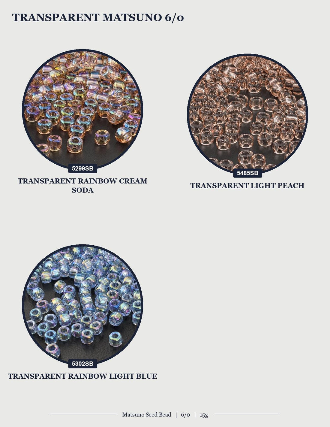 The image is a collage of various images of Japanese glass seed beads, with a focus on the transparent Matsuño beads.