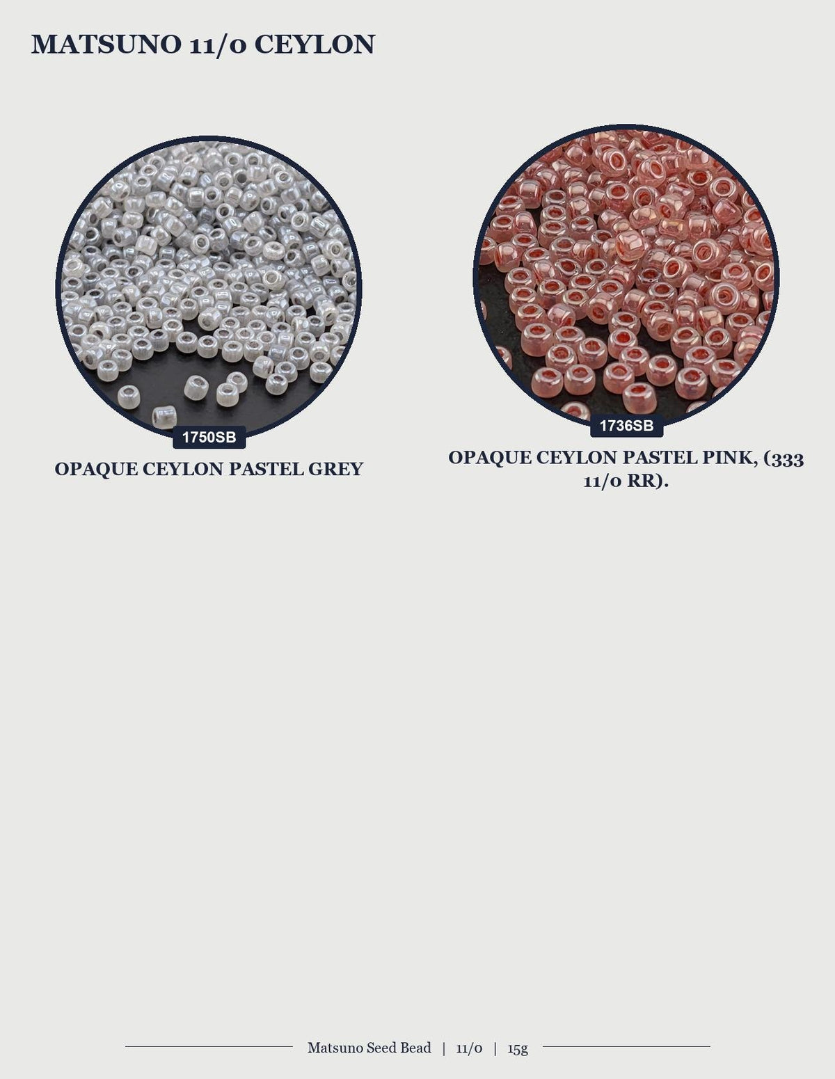 two circular images, one with a pile of silver beads and the other with a pile of red beads. The silver beads are arranged in a pile, while the red beads are scattered in a pile.
